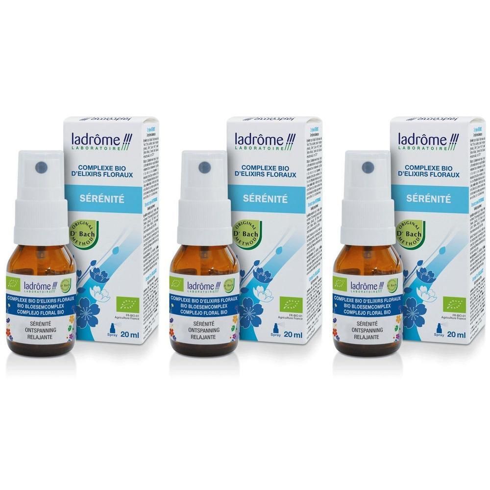 Trois flacons pulvérisateurs de Ladrome Bio-Bloesemcomplex Spray Détente, 20ml.