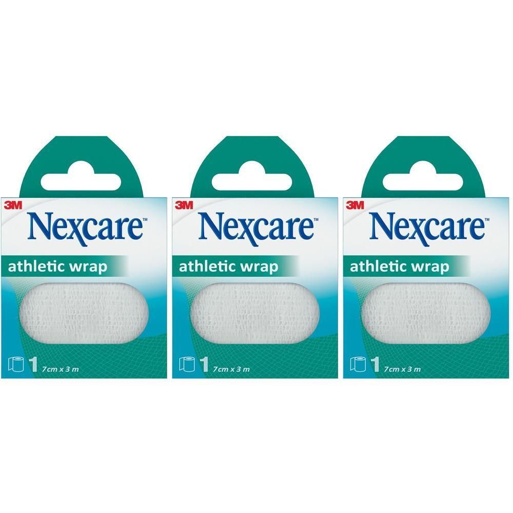 Trois paquets de Nexcare Athletic Wrap, blanc, 7 cm x 3 m.