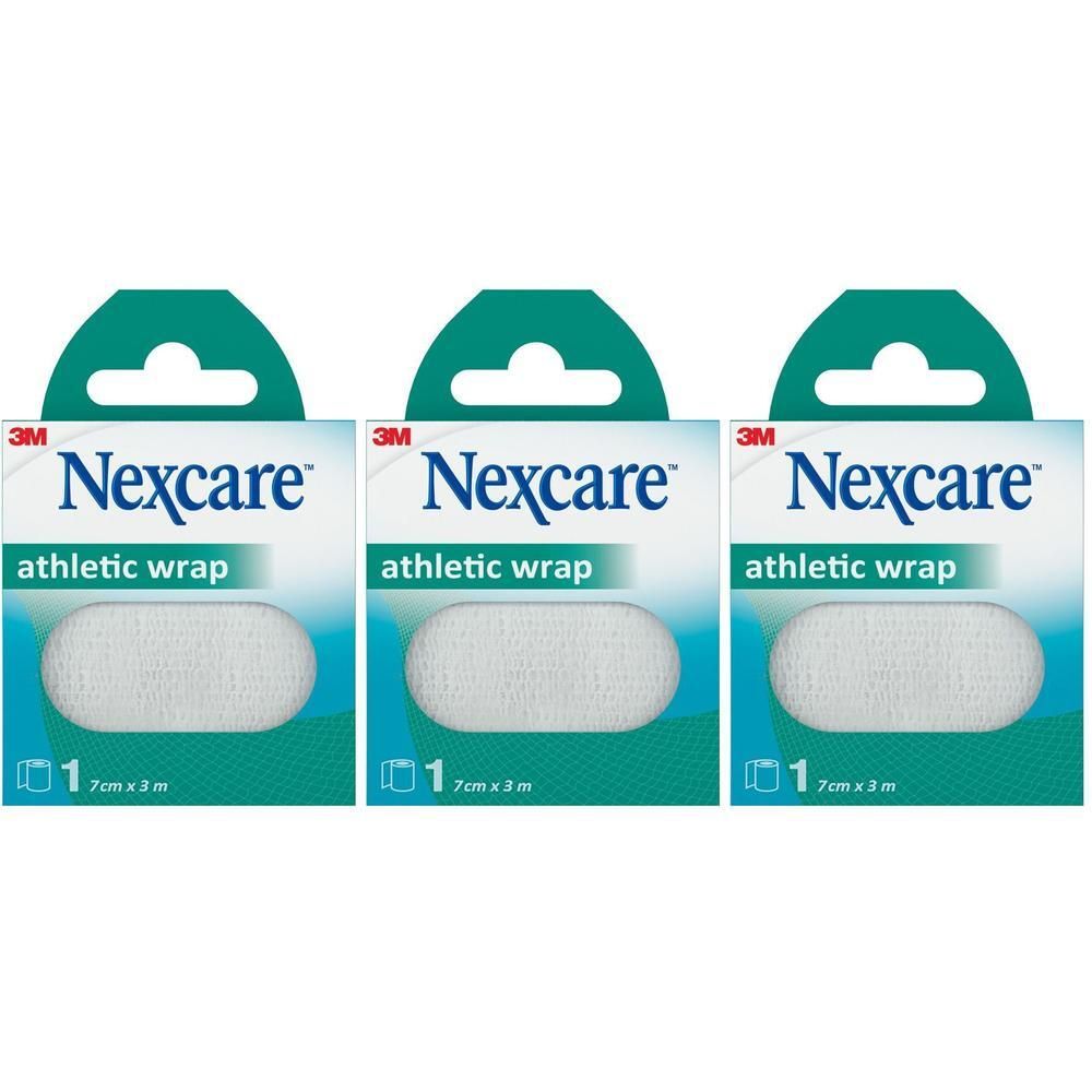 Drie pakken Nexcare Athletic Wrap, wit, 7 cm x 3 m.