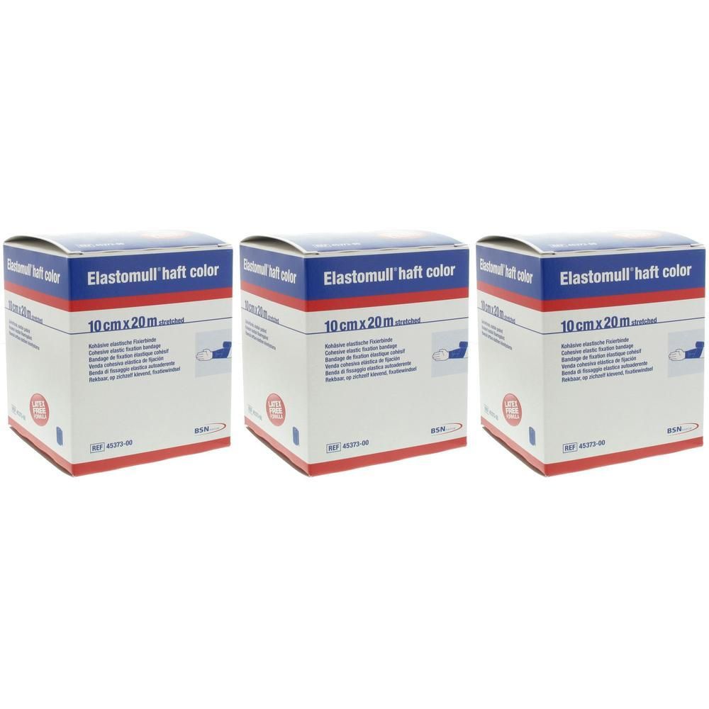 Drie pakken Elastomull Haft Color verband, 10 cm x 20 m.