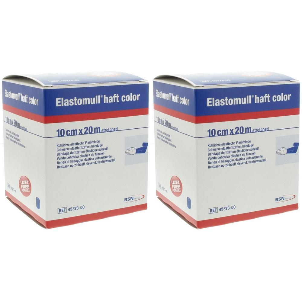 Deux boîtes de bandage adhésif élastique Elastostick Color, 10 cm x 20 m, sans latex.
