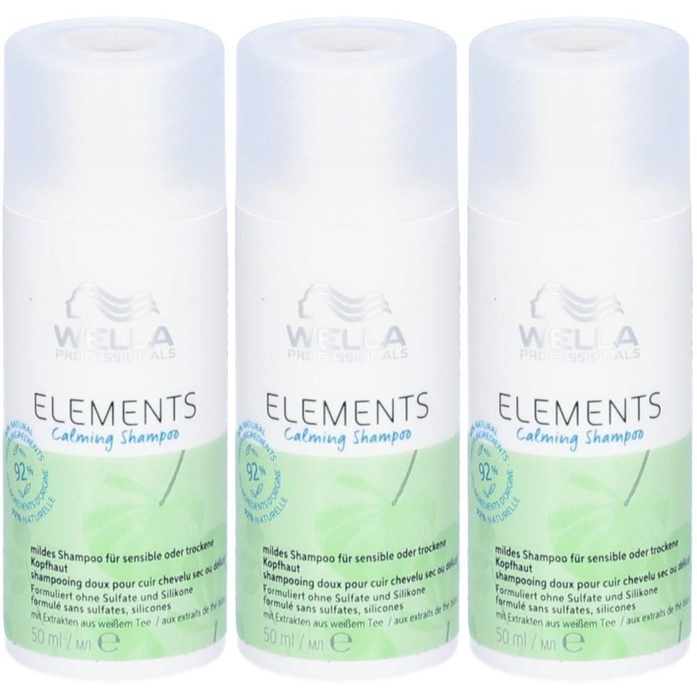 Trois flacons de WELLA PROFESSIONALS Elements Calming Shampoo, 50ml chacun.