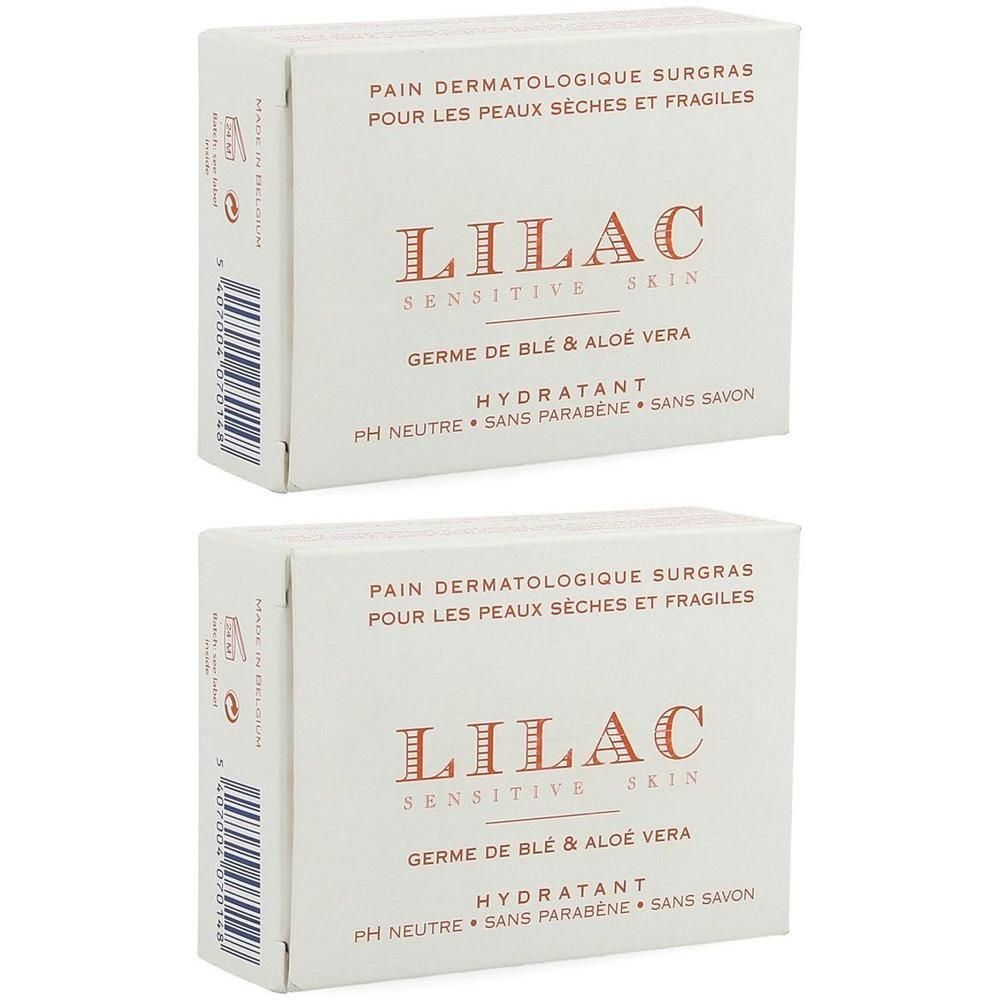 Deux boîtes de Pain Dermatologique Surgras Lilac au Germe de Blé & Aloé Vera.