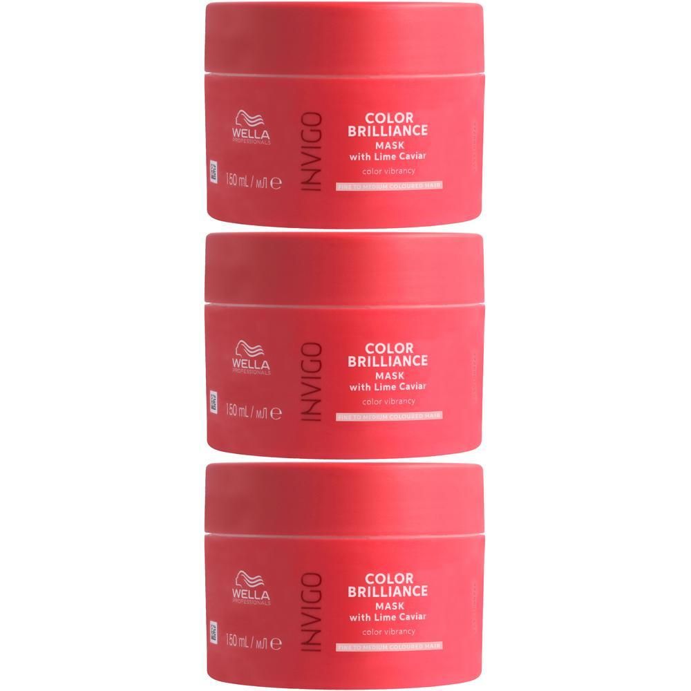 Trois masques Wella Invigo Colour Brilliance rouges avec caviar.