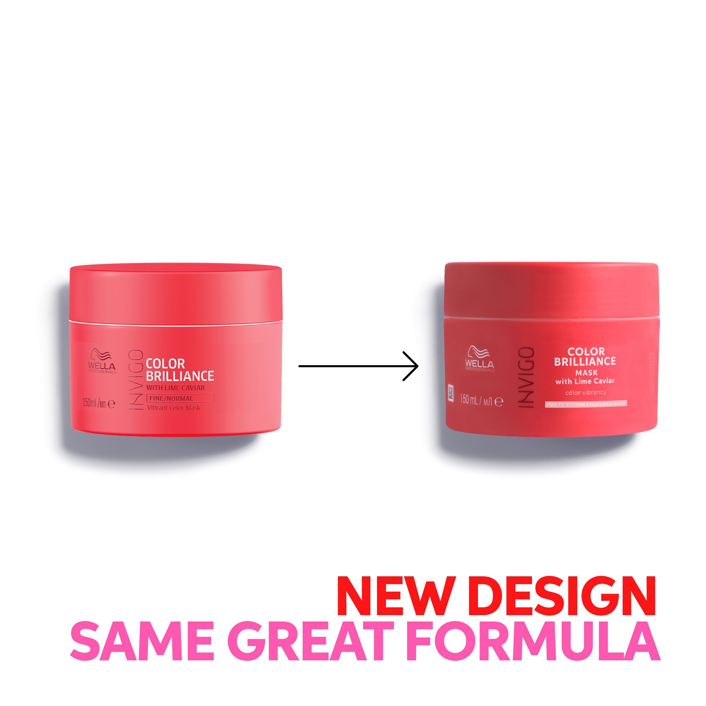 Vergelijking van twee Wella Invigo Colour Brilliance maskers: oud en nieuw design.