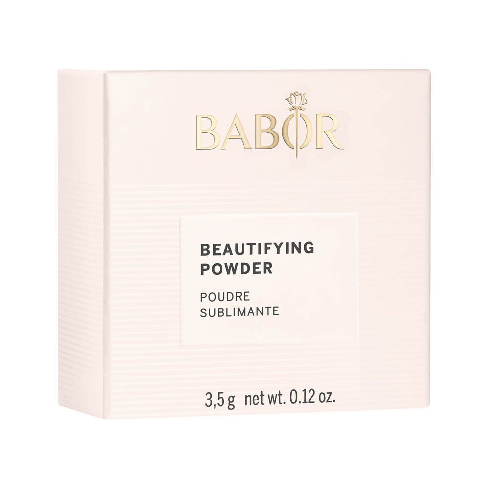 L'emballage de Babor Beautifying Powder avec le nom de marque et le nom du produit.