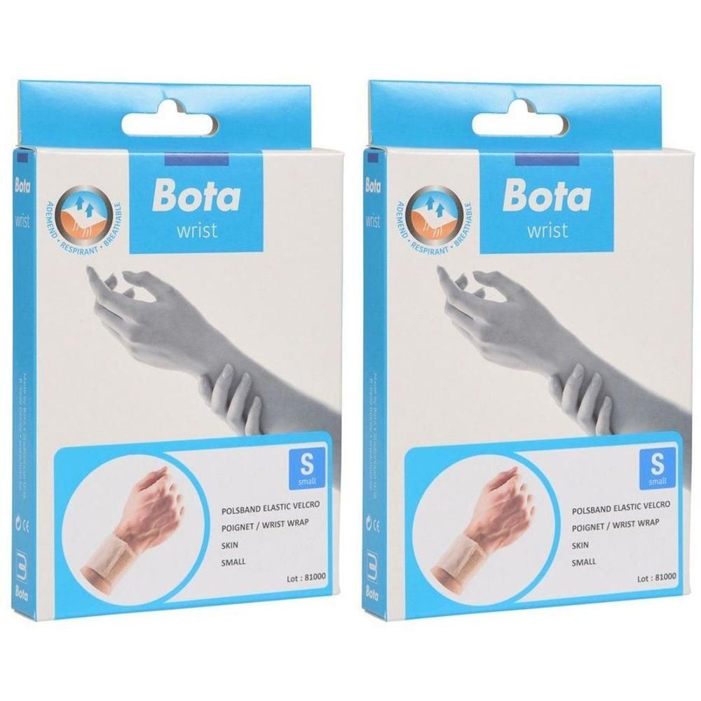 Twee verpakkingen Bota polsband, elastisch klittenband, maat S, huidskleur.