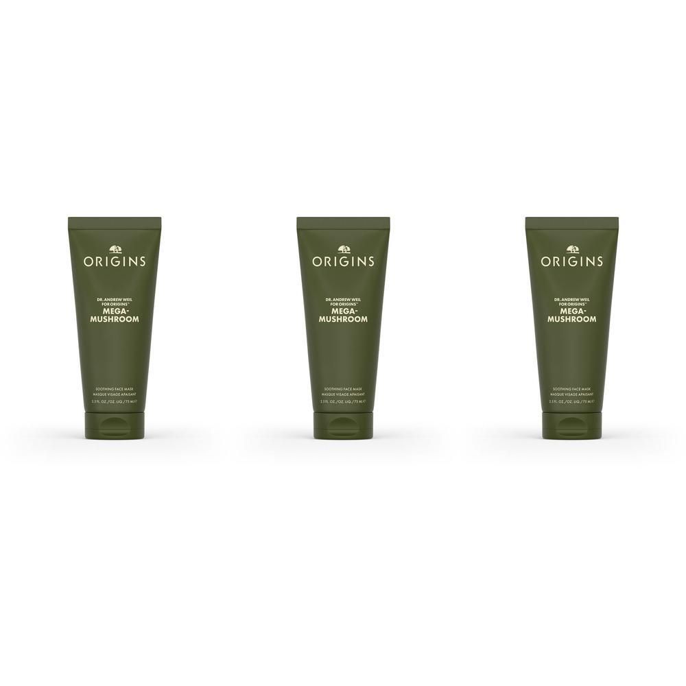 Trois tubes de masque visage Origins Mega-Mushroom, couleur vert olive.