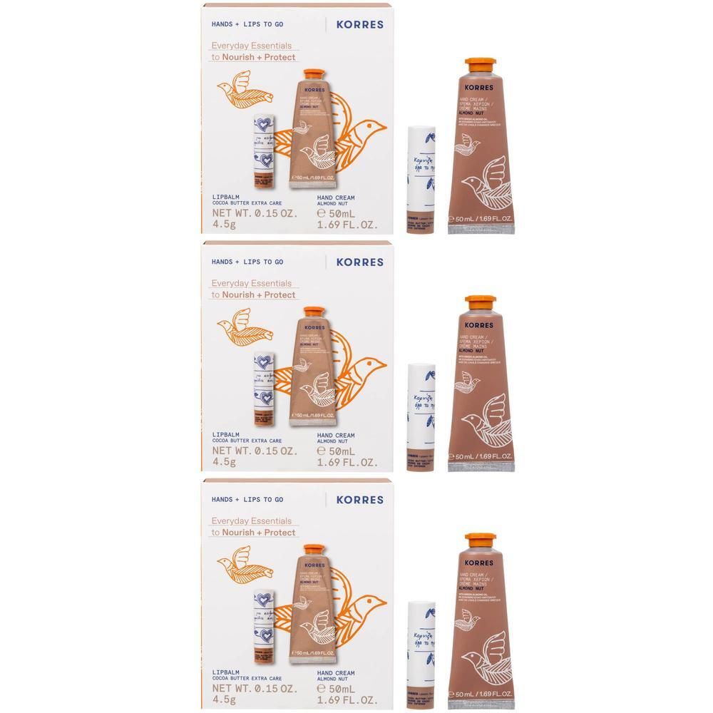 Korres geschenkset met lippenbalsem en handcrème. Bevat een handcrème (50ml) en een lippenbalsem (4.5g).