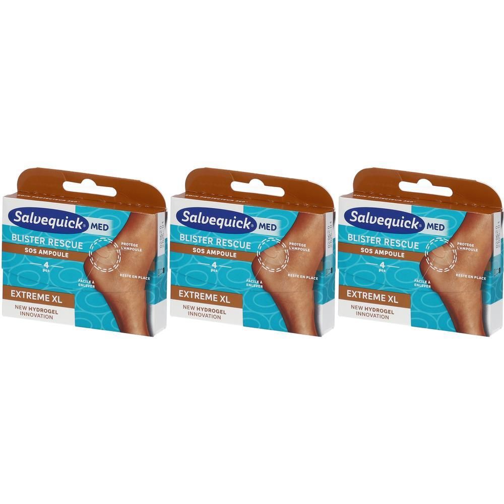 Drie pakken Salvequick Blister Rescue Extreme XL met elk 4 SOS-ampullen.