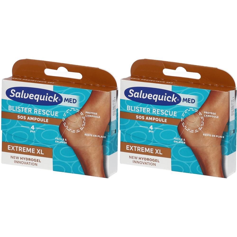 Deux paquets de Salvequick Blister Rescue Extreme XL avec innovation hydrogel.