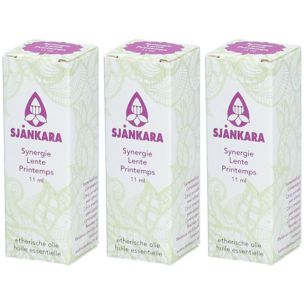 Drie doosjes Sjankara Synergie Lente Printemps, 11 ml. Etherische olie.
