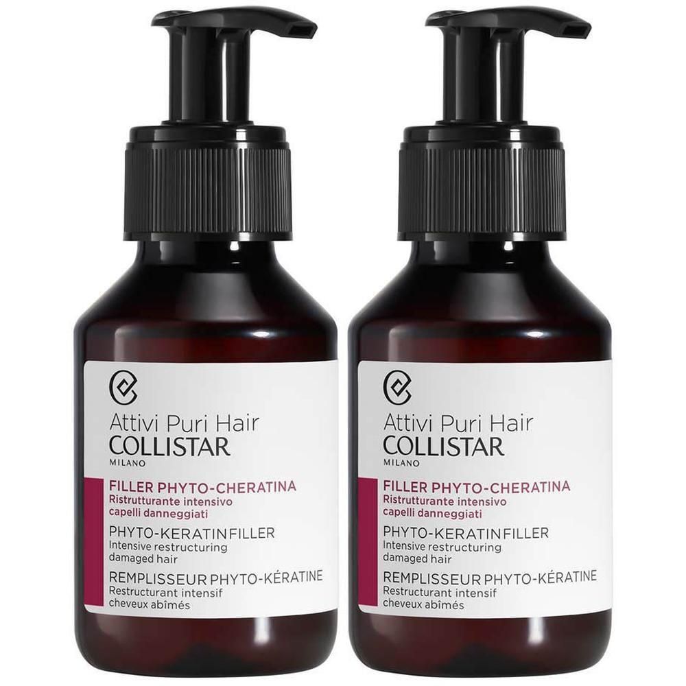 Deux flacons de Collistar Filler Phyto-Kératine avec distributeurs à pompe.