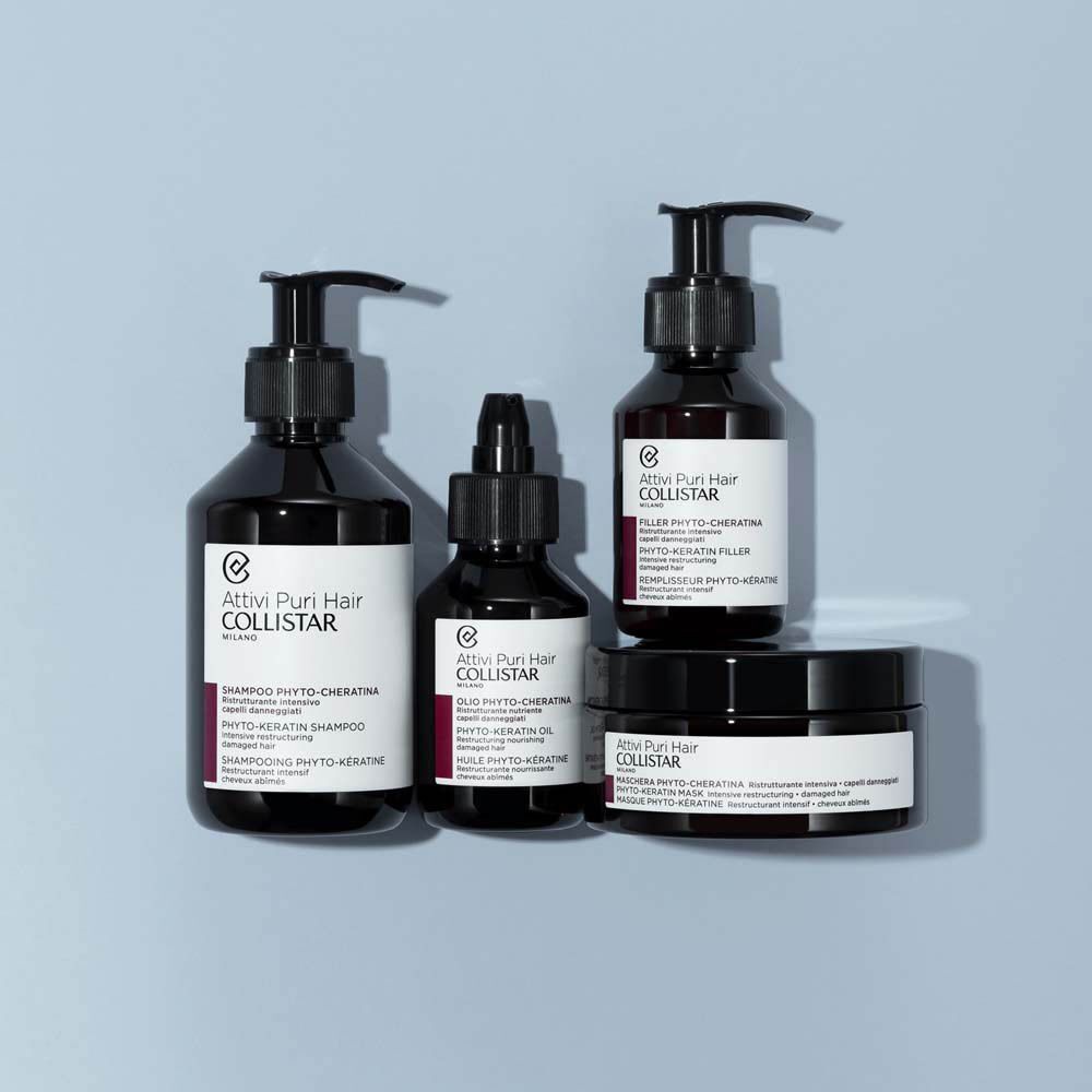 Collistar Fyto-Keratine haarverzorgingsproducten: shampoo, olie, filler en masker.