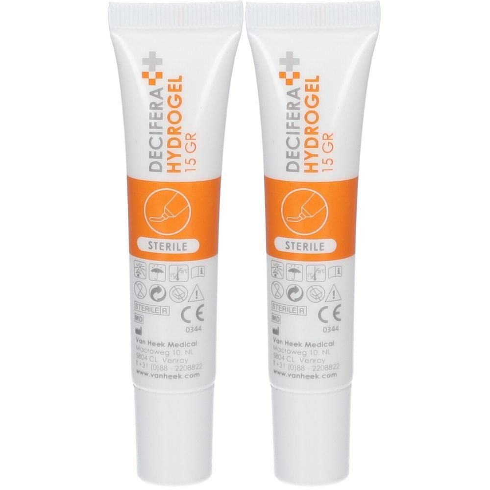 Deux tubes de gel hydrogel Decifera stériles, 15g chacun.