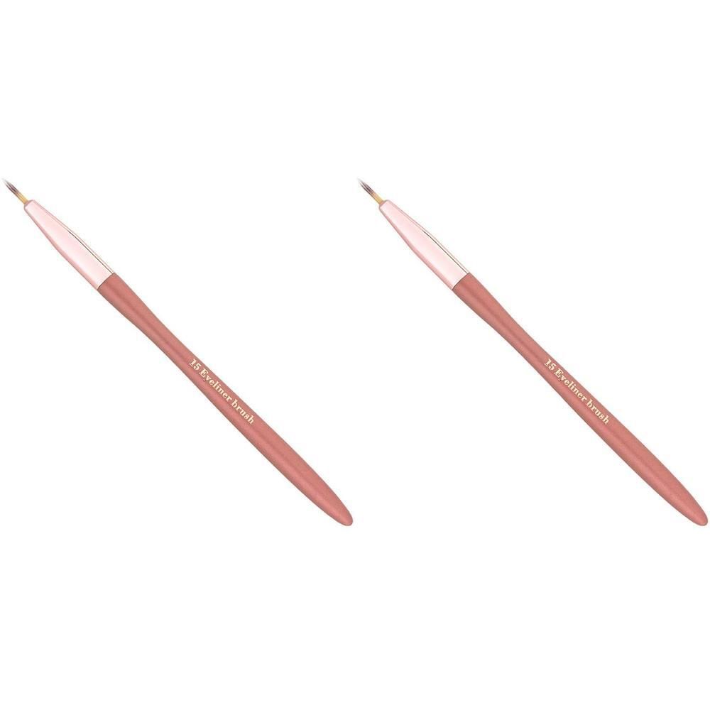 Twee "15 Eyeliner brush" make-up kwasten met roze handvat.