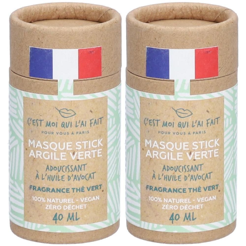Twee groene klei masker sticks met avocado-olie, 40 ml.