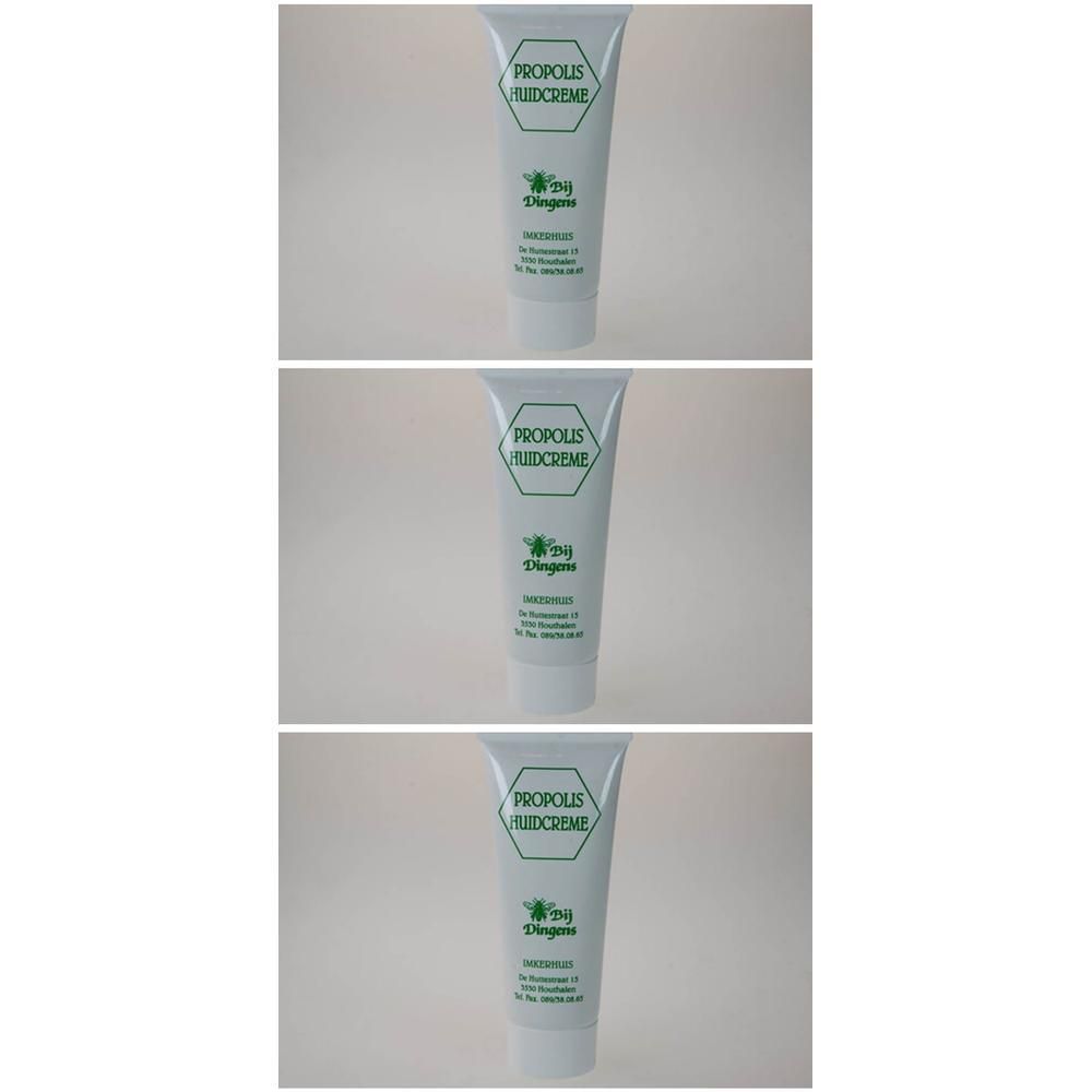 Witte tube met propolis vloeibare crème en bijenlogo.