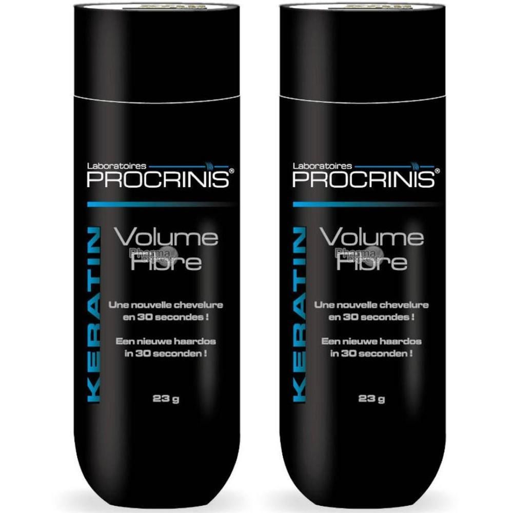 Deux flacons noirs de Procrinis Volume Fibre Kératine, 23g.