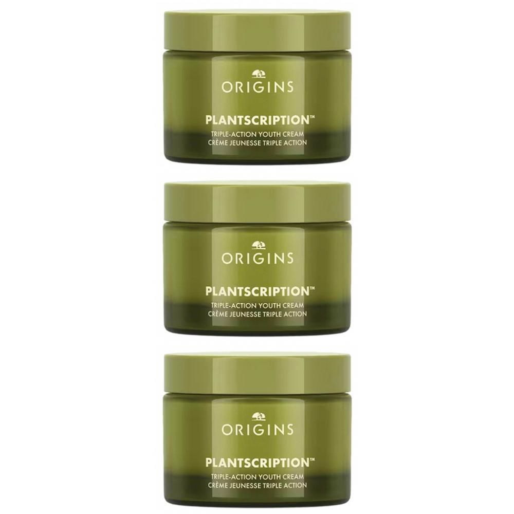 Trois pots de crème jeunesse Origins Plantscription.