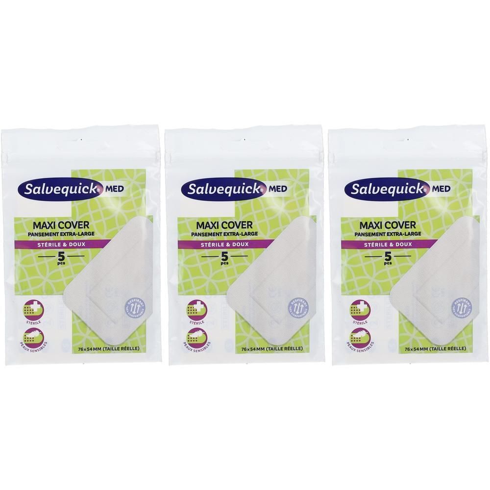 Salvequick Maxi Cover: 5 steriele, extra grote pleisters. Maat 76x34mm.