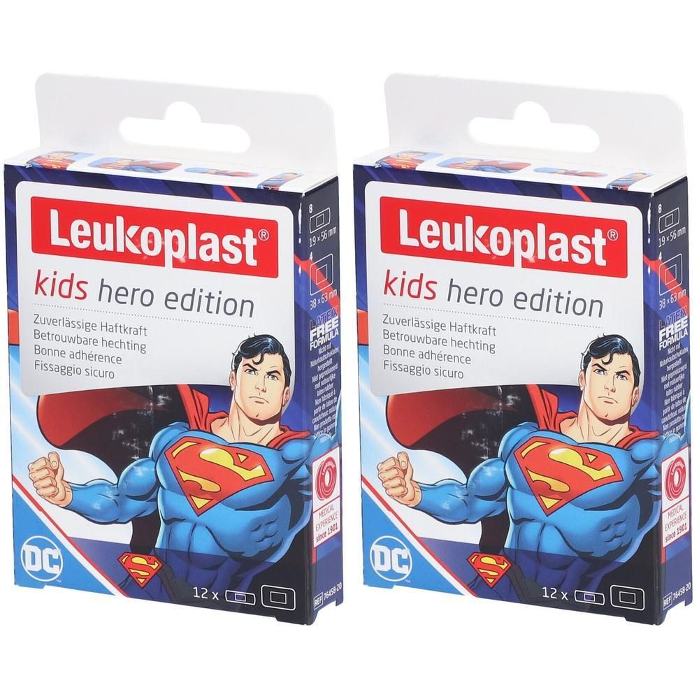 Leukoplast Kids Hero Edition pleisters met Superman, 12 stuks.