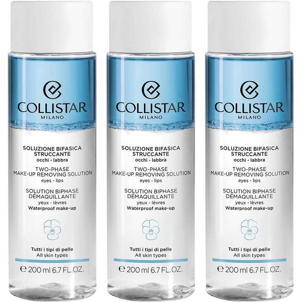 Drie flessen Collistar Two-Phase Make-up Removing Solution Eyes-Lips, elk 200 ml.