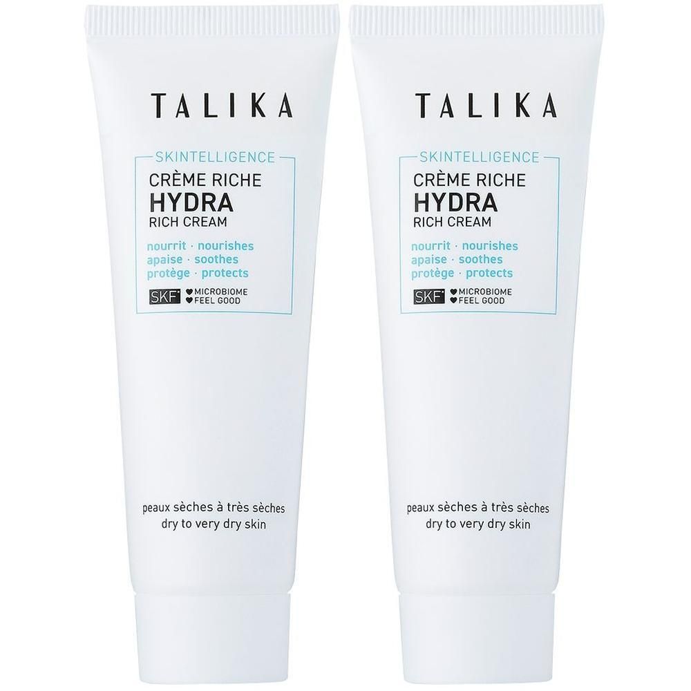Twee witte tubes Talika Skintelligence Hydra Crème Riche Hydratante voor de droge huid.