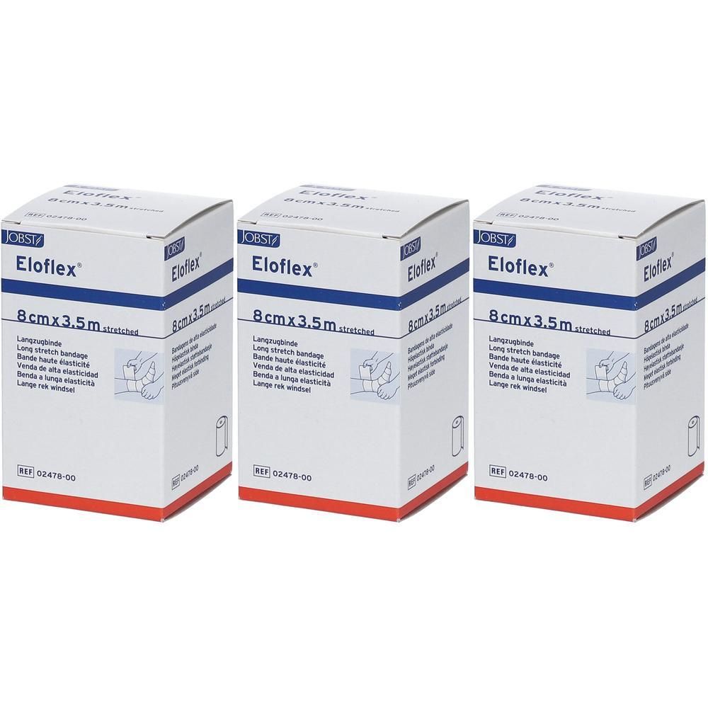 Drie dozen Eloflex elastisch verband, 8cm x 3.5m.