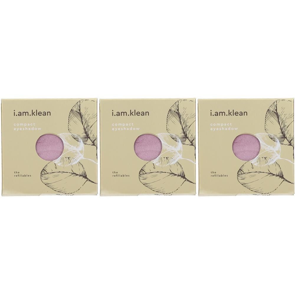 Drie verpakkingen i.am.klean compact oogschaduw, roze kleur.