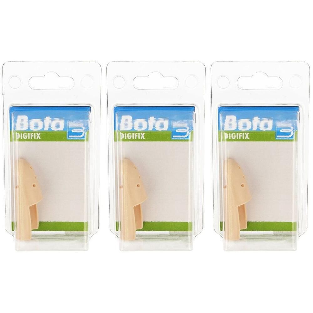 Drie Bota Digifix vingermollets in individuele verpakking. Beige, conische vorm met sleuven.