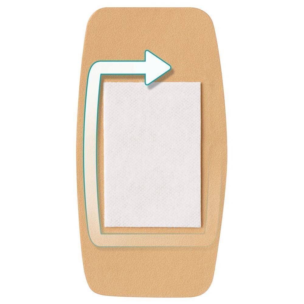 Nexcare Flexible Foam Maxi pleister met pijl en gaasje.