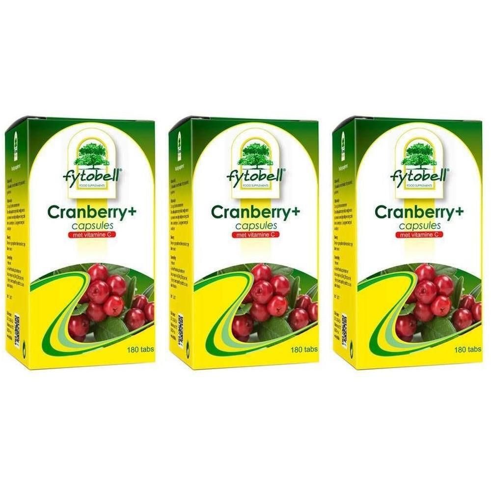 Trois boîtes de capsules Fytobell Cranberry+ aux canneberges et à la vitamine C.