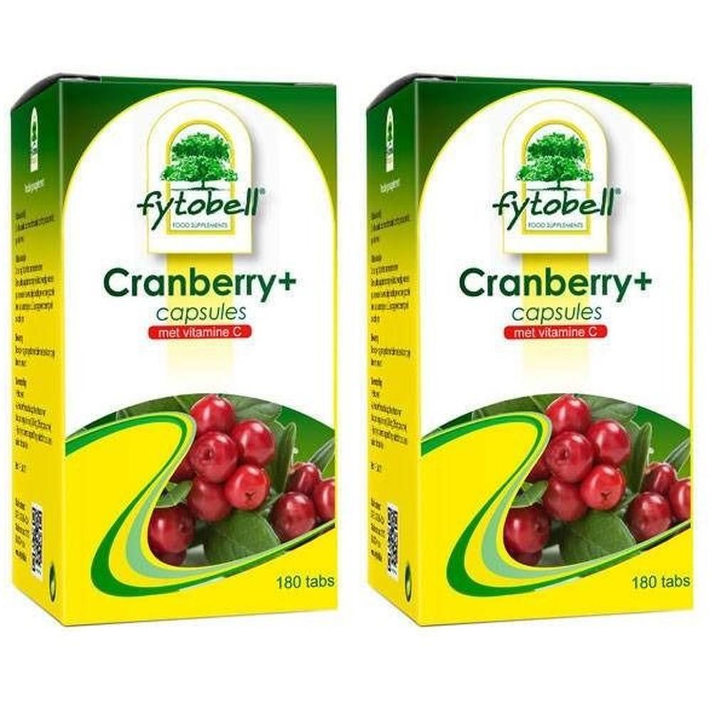 Deux boîtes de Fytobell Cranberry+ capsules avec vitamine C, 180 comprimés chacune.