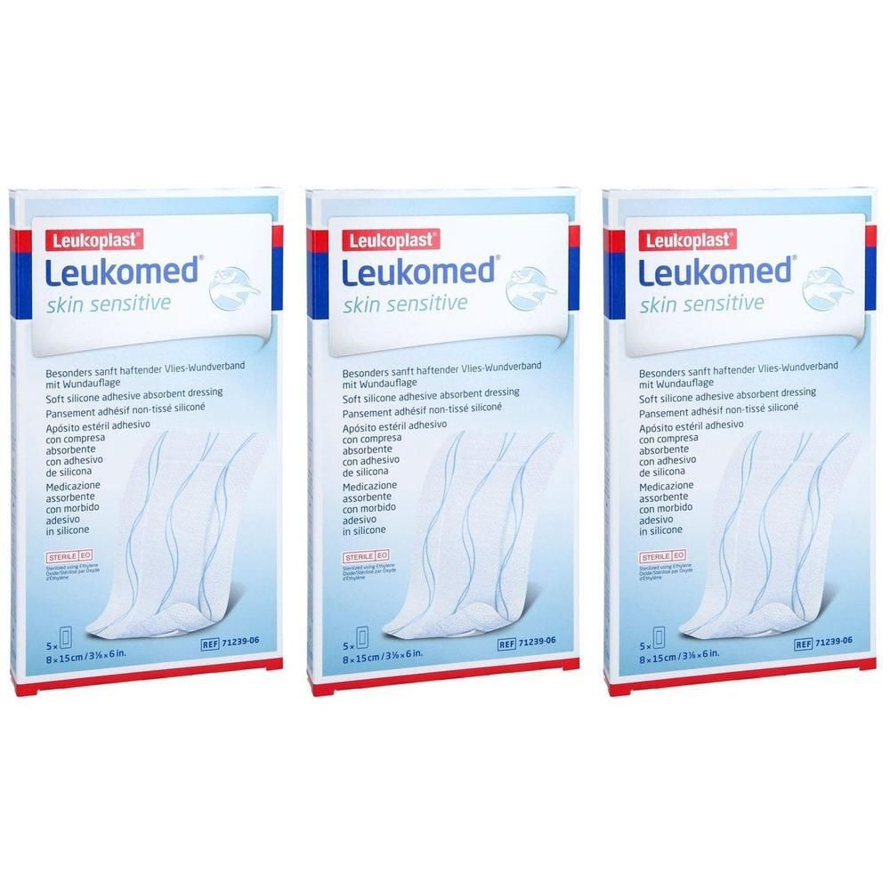 Drie pakken Leukomed Skin Sensitive wondverband, 8 cm x 15 cm.