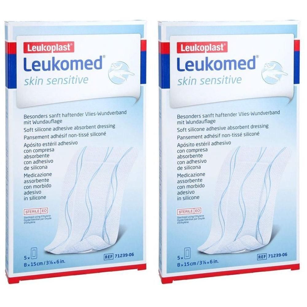 Twee pakken Leukomed Skin Sensitive wondverbanden, 8 cm x 15 cm.