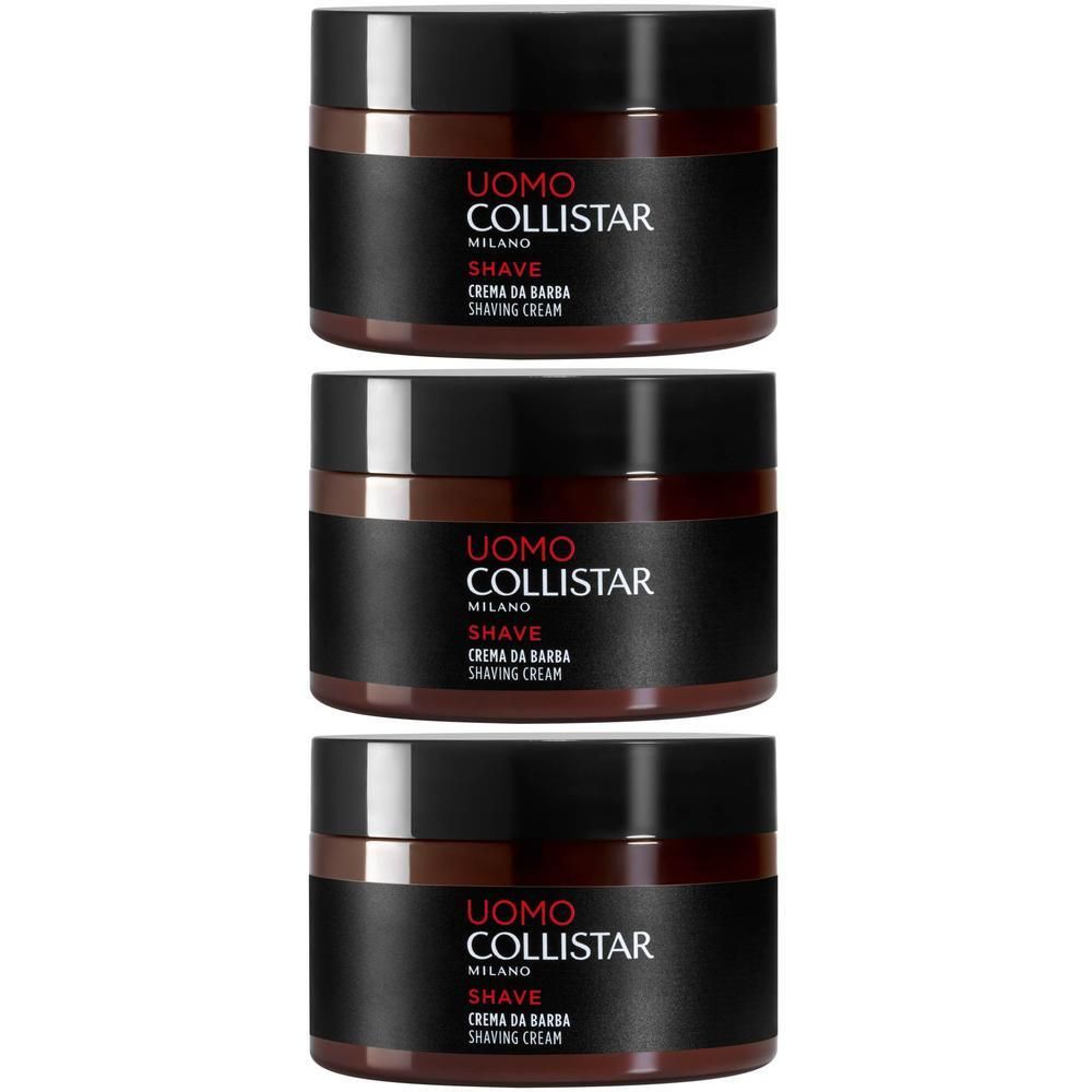 Drie potten Collistar scheercrème, bruin en zwart.