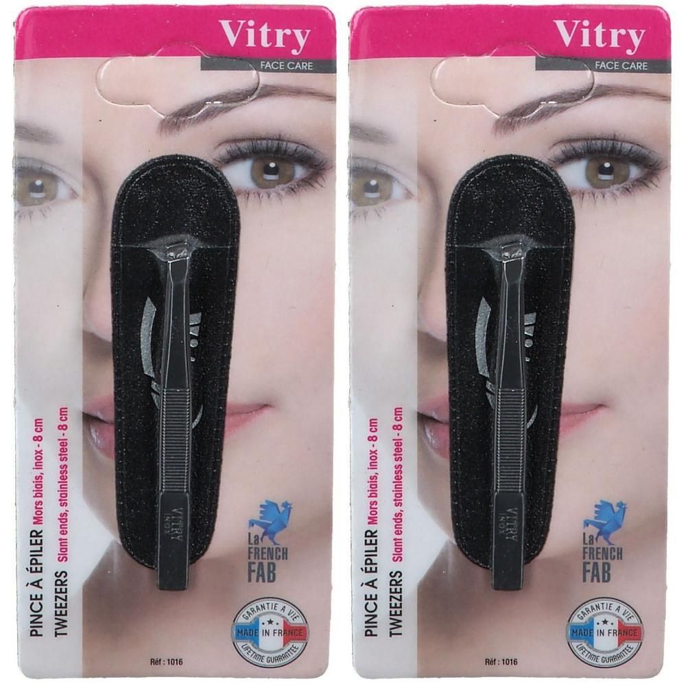 Vitry Pincet, schuin, roestvrij staal, 8 cm, met zwart etui.