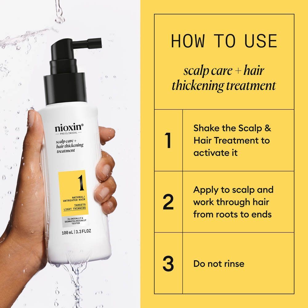 Flacon Nioxin Scalp Care + Hair Thickening Treatment avec pompe.