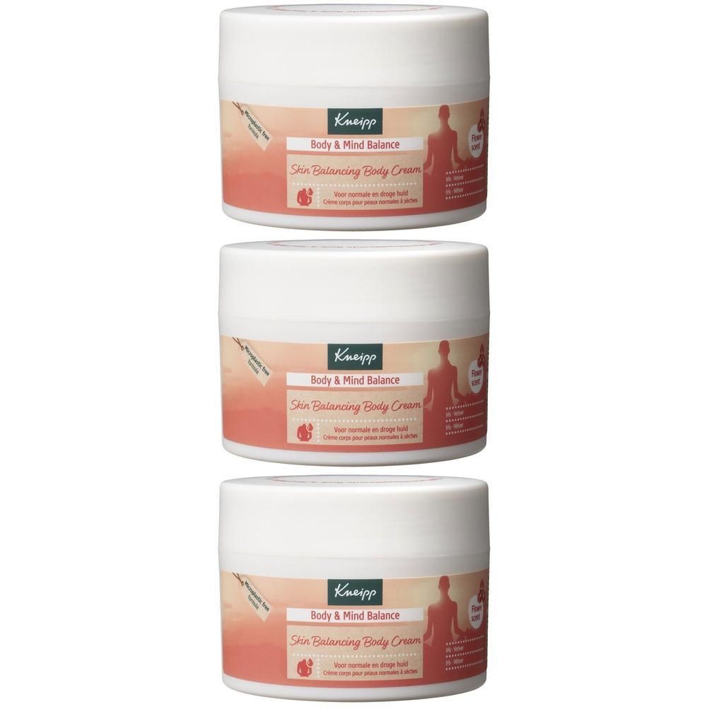 Drie witte potten Kneipp Body & Mind Balance huidbalancerende crème.