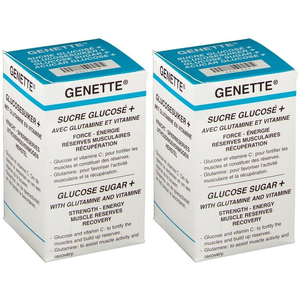 Twee pakken Genette Glucose Suiker + Glutamine + Vitamine. Voor kracht, energie en spierherstel.
