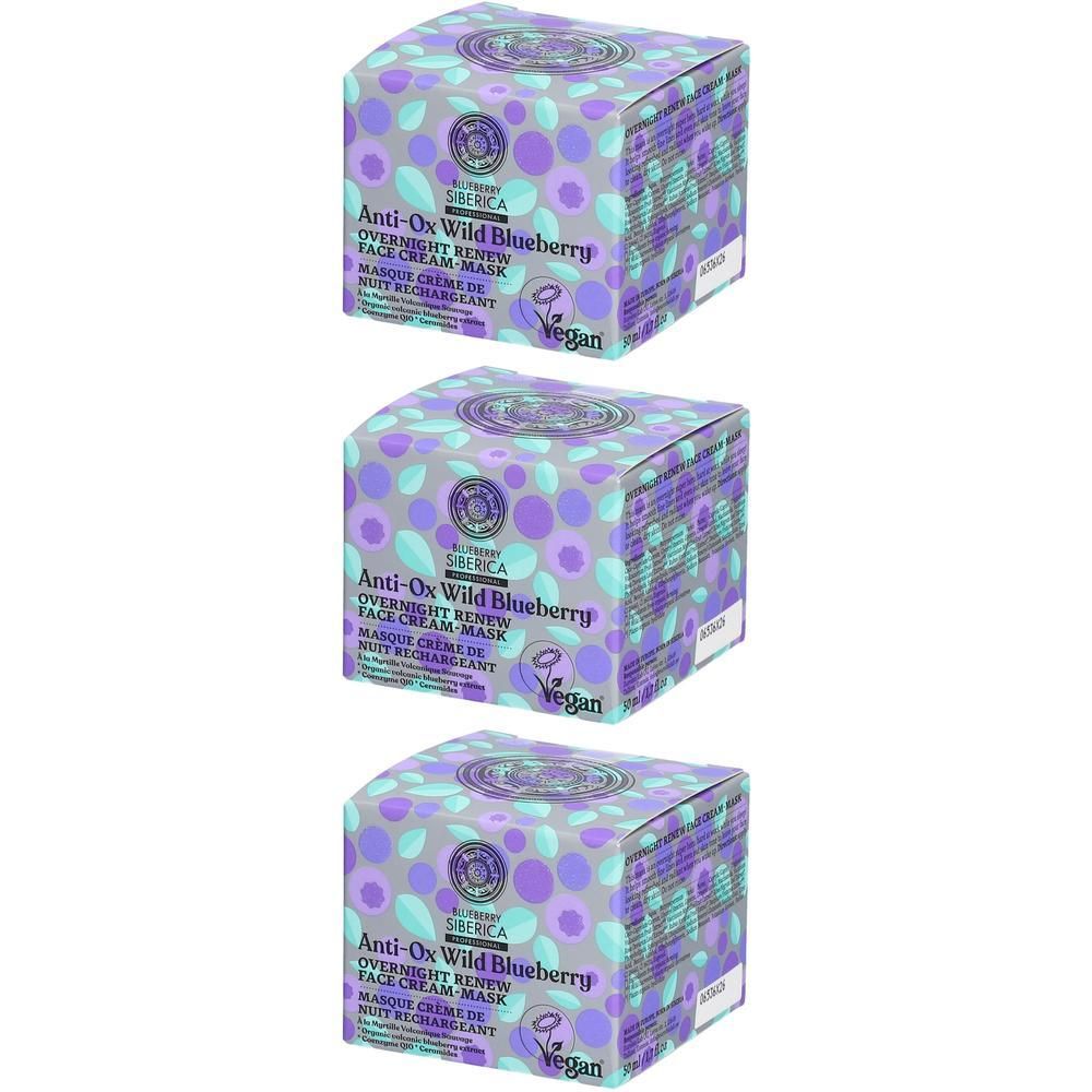 Drie dozen Blueberry Siberica Anti-Ox Wild Blueberry Overnight Renew Face Cream Mask.