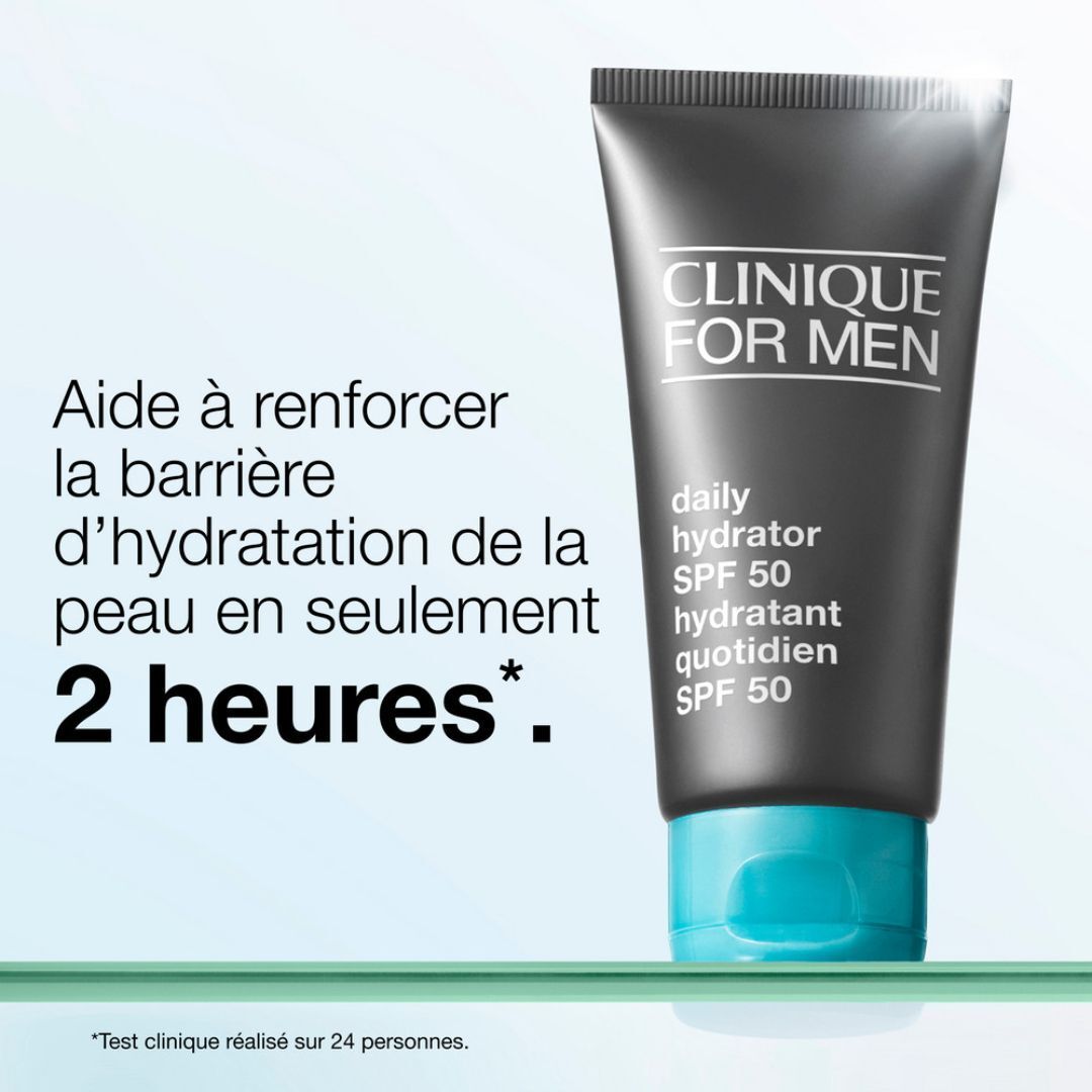 Clinique For Men Hydratant quotidien SPF 50 renforce la barrière cutanée.