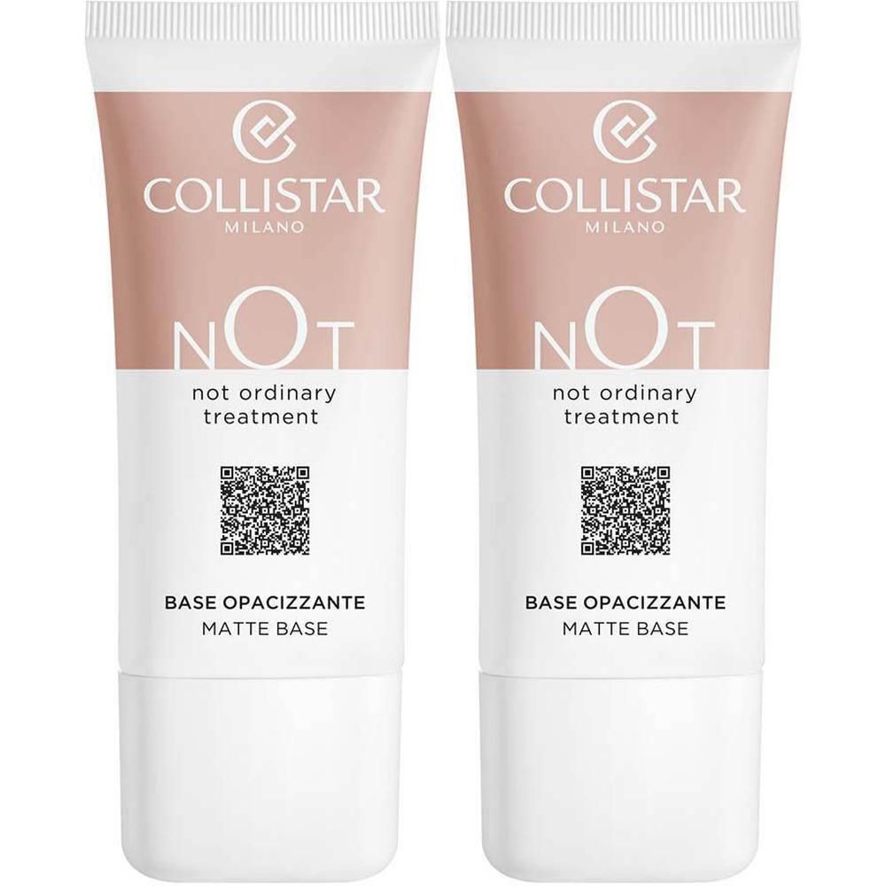 Twee tubes Collistar NOT Matte Base met QR-code en productinformatie.