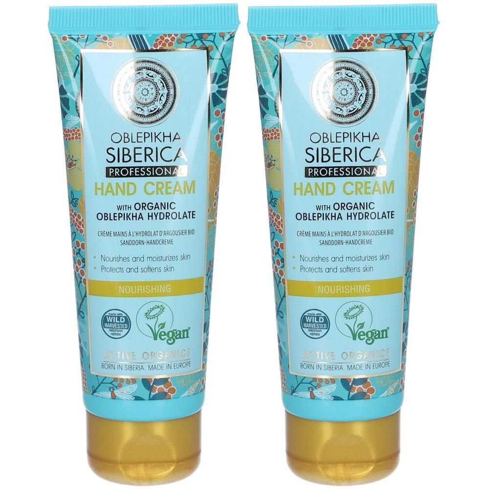 Deux tubes de crème pour les mains Oblepikha Siberica, formule professionnelle.
