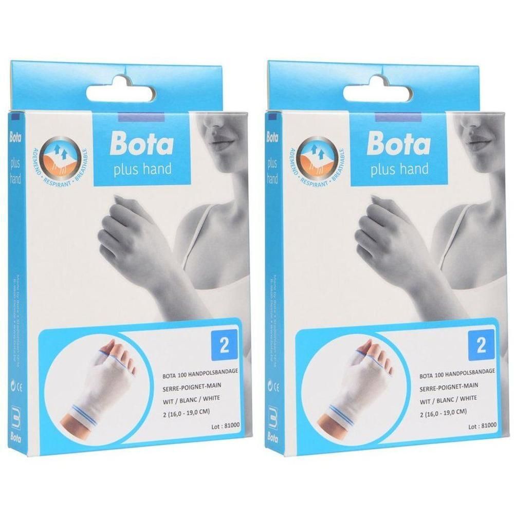 Deux paquets de Bota Plus Hand Serre-Poignet-Main + Pouce, blanc, taille 2.