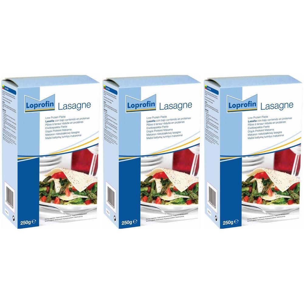 Trois paquets de Loprofin Lasagne, chacun 250g.