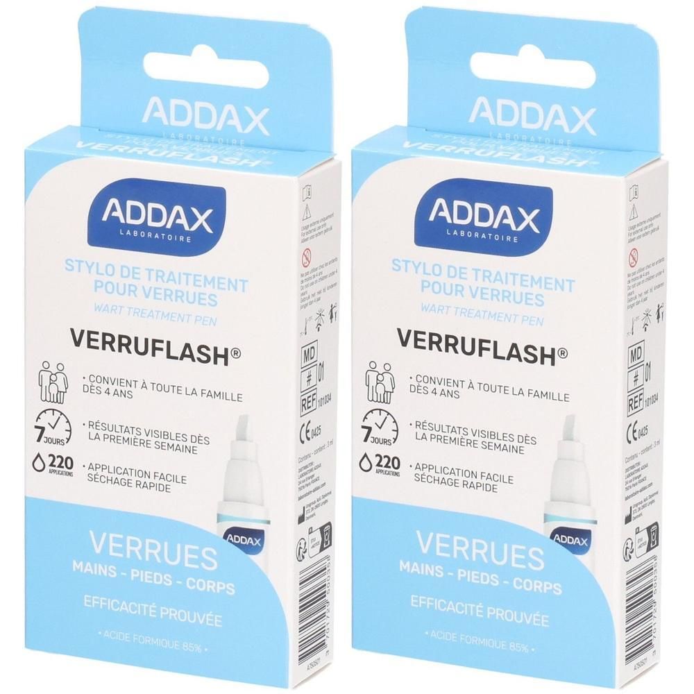 Deux stylos ADDAX Verruflash pour le traitement des verrues. Pour mains, pieds et corps.