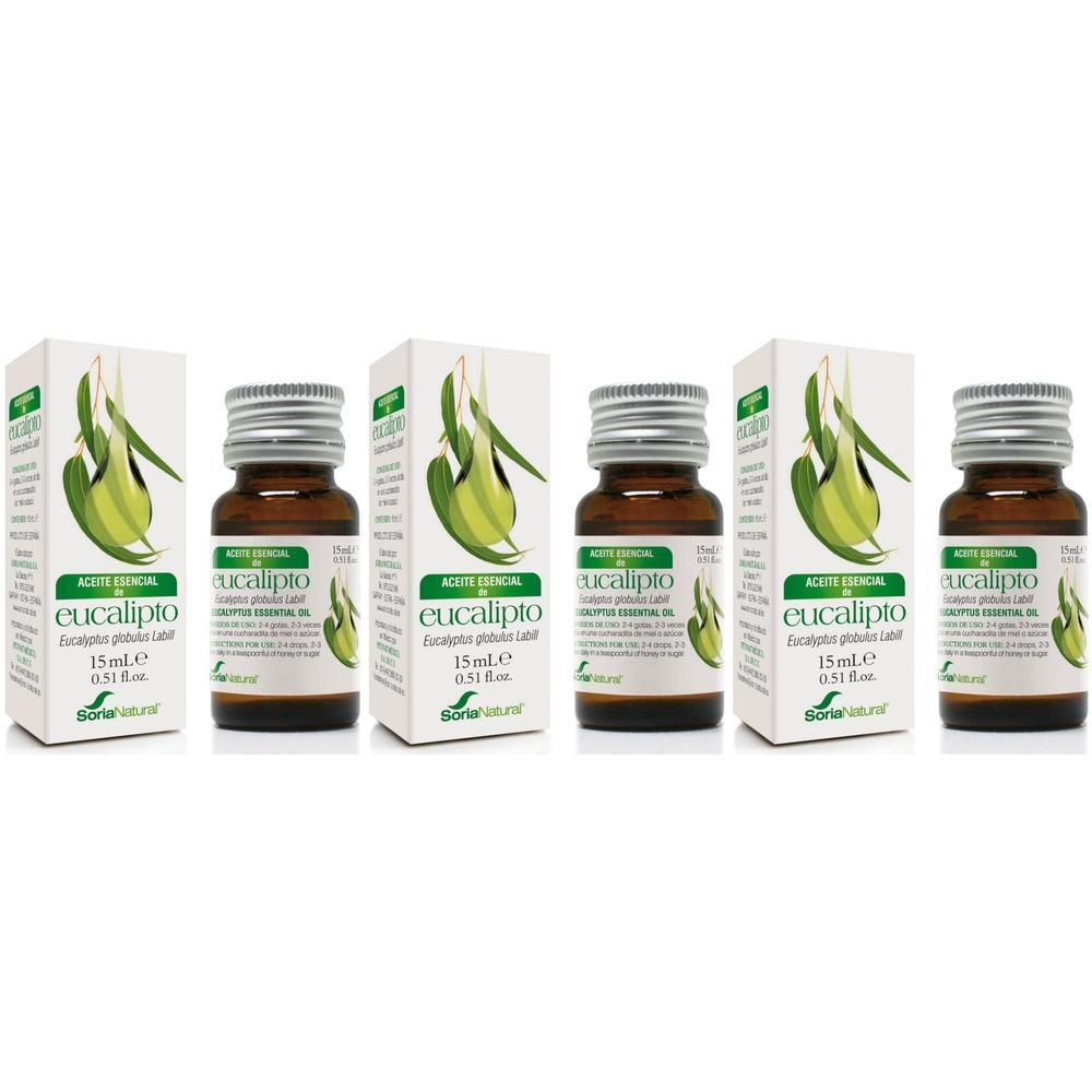 Cinq flacons d'huile essentielle d'eucalyptus (15ml) avec emballage, Soria Natural.