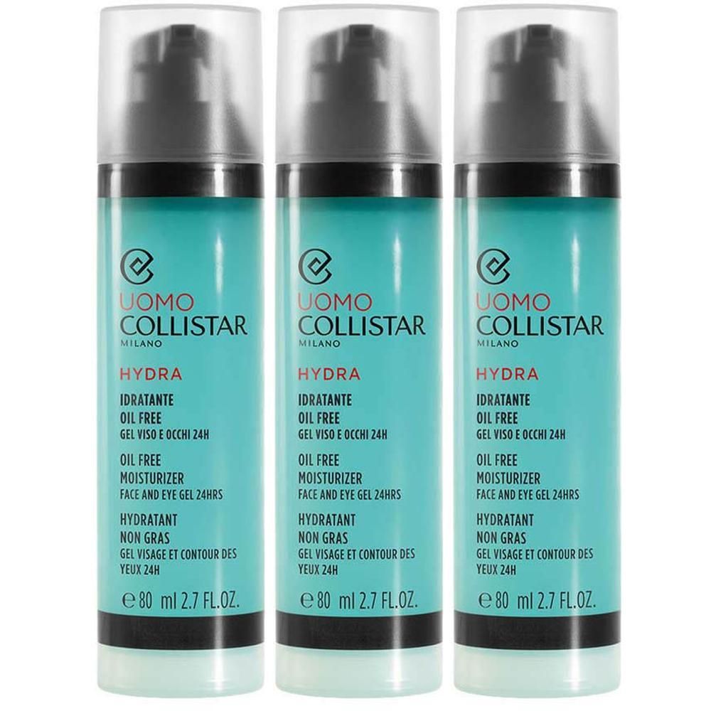 Trois flacons de Collistar Hydra Oil Free Moisturizer, 80 ml chacun.